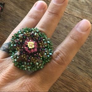 Adjustable flower cocktail ring
